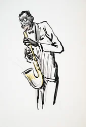 Saxofonspelare, från White Bottoms, pub. 1927 (färgblocktryck)